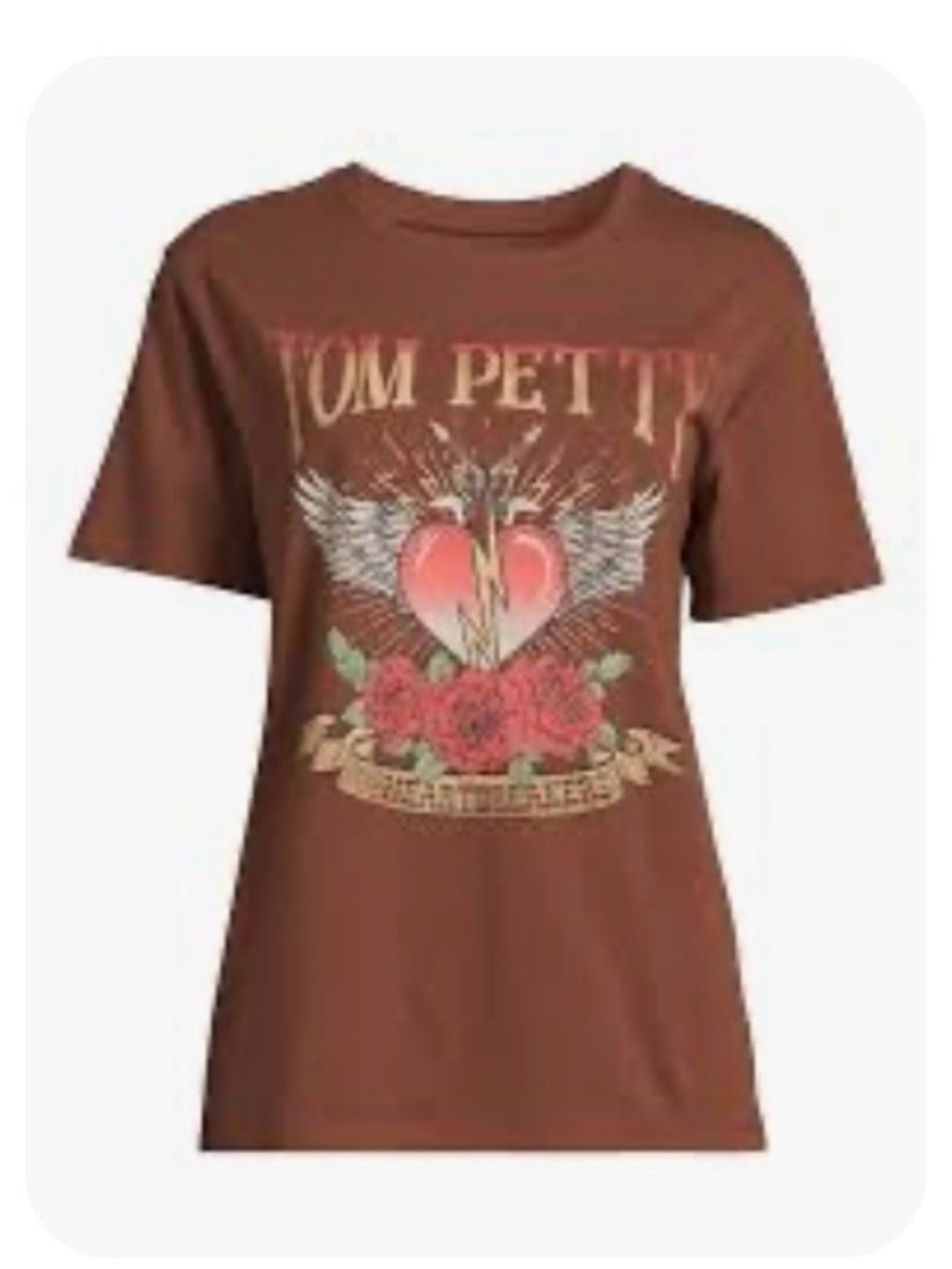 Vintage Hybrid Apparel Brown V‑Neck Graphic Tee with White Print